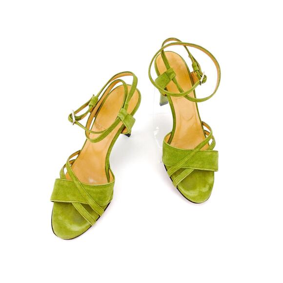 Bally Shena Suede Criss Cross Open Toe Ankle Strap Sandal Pear Green Sz 6 - Picture 1 of 9